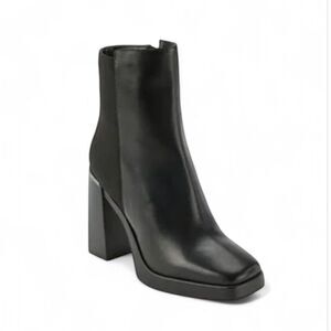 NEW DKNY Felice Black Leather Block Heeled Boot Bootie Sz 7